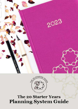  The front page of the Planning System Guide features the Fuchsia planner with a lamy pen and tombow pencil next to it