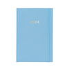 A beautiful blue linen planner with 2024 on the cover and a matching blue elastic closure