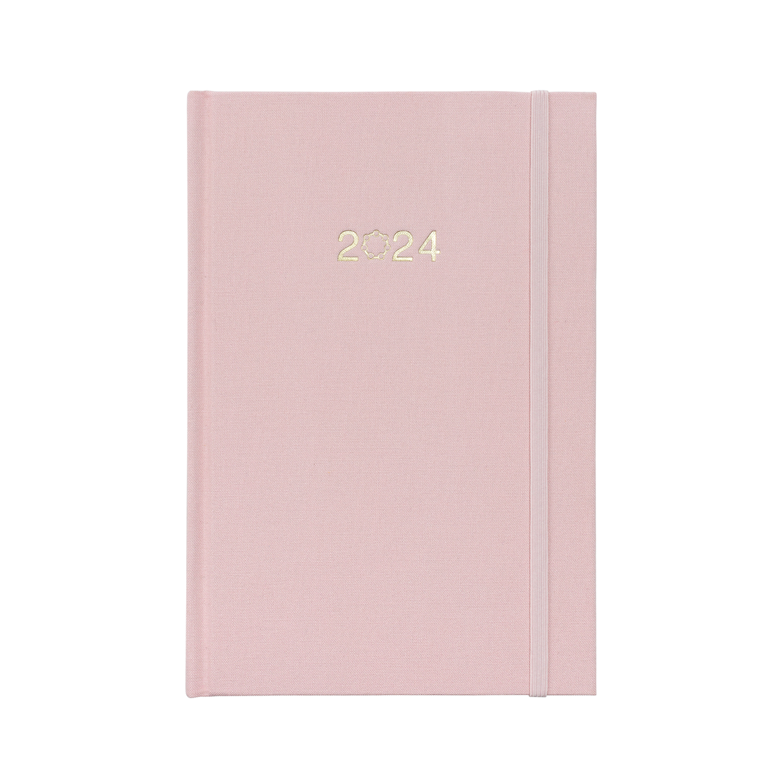  A beautiful pink linen planner with 2024 on the cover and a matching pink elastic closure